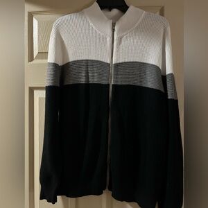 INC International Concepts Black and White Zip Up Sweater